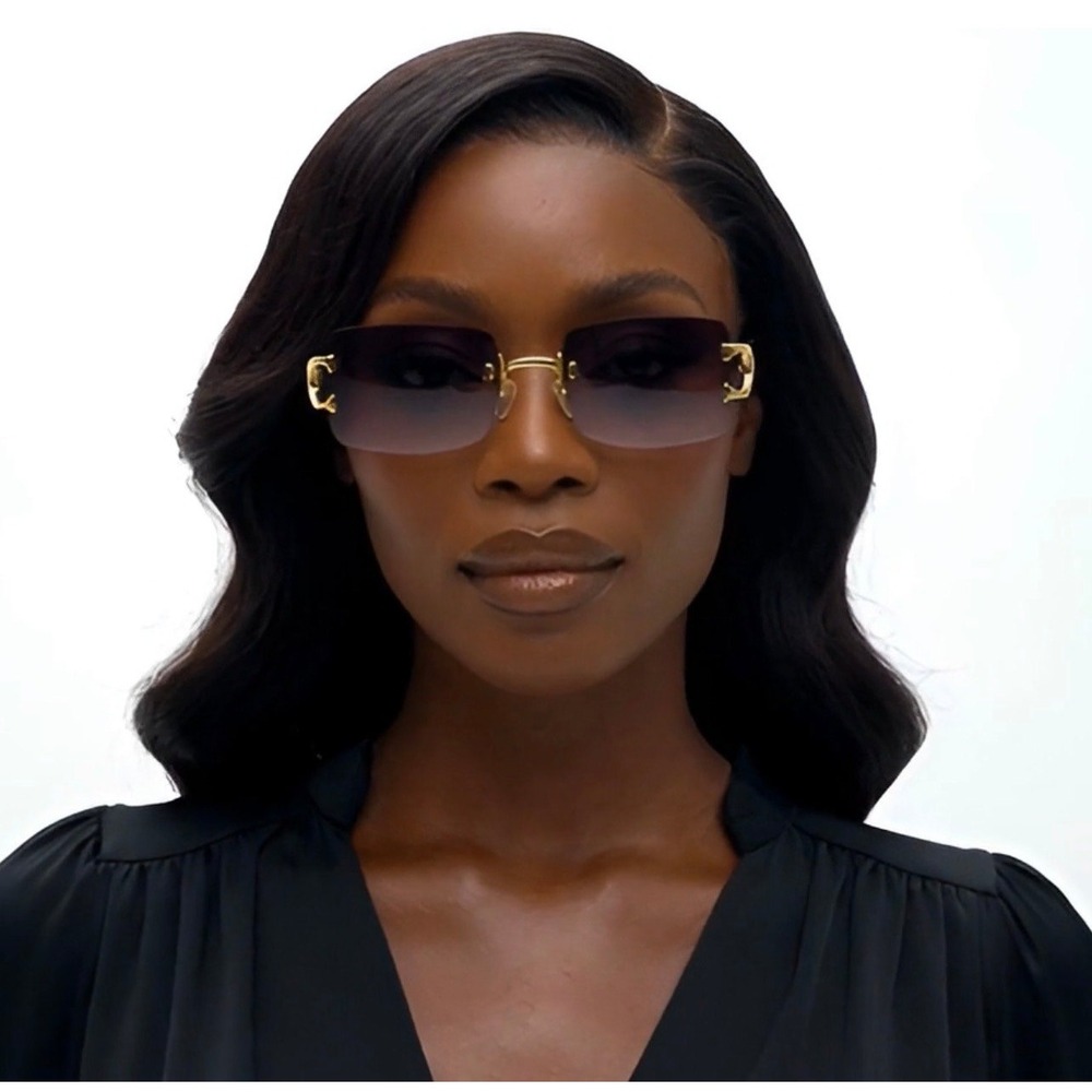 Gold Rim Gradient Purple Women's Rimless Sunglasses - Picture 5 of 10